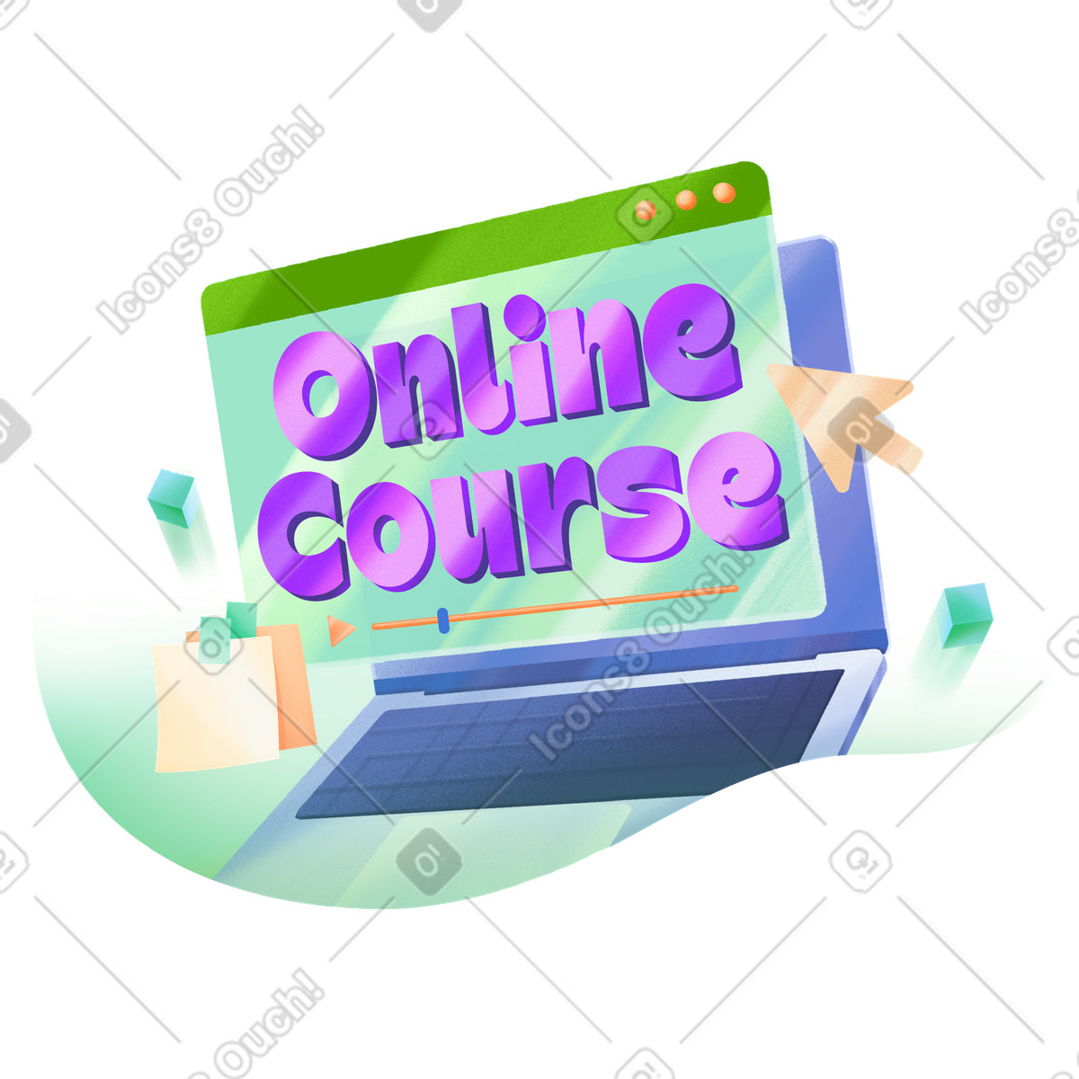 Lettering Online Course in browser with cursor text illustration in Smart style download in PNG, SVG