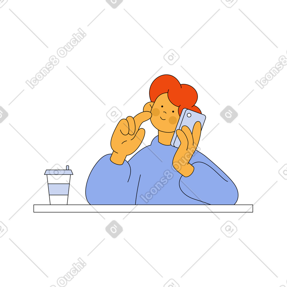 Man drinking coffee and talking on the phone illustration in Bloom style download in PNG, SVG