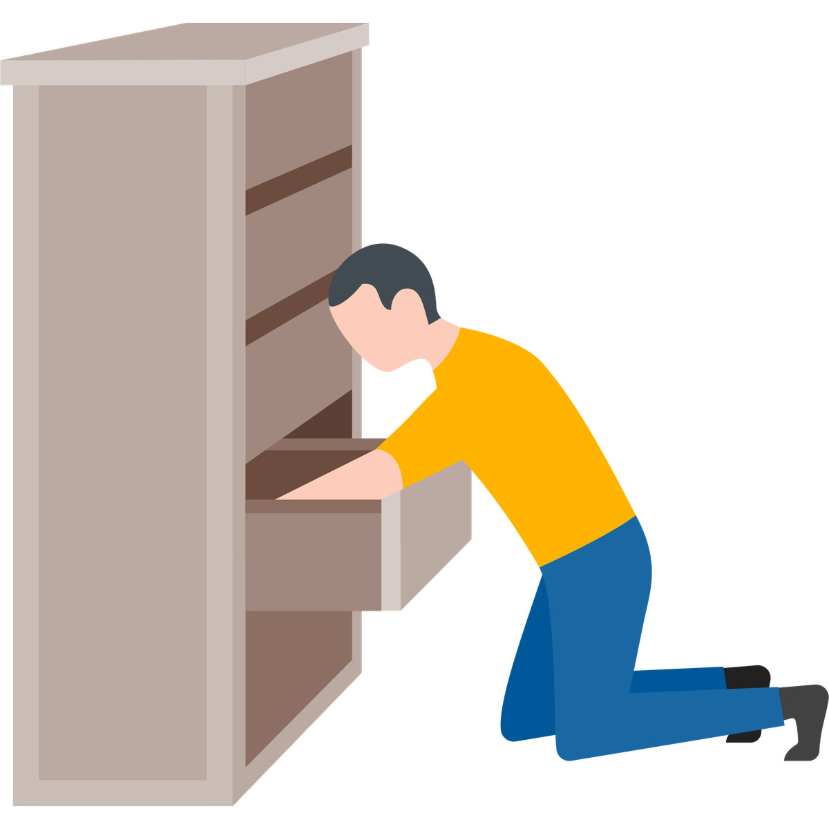 Man searching in the drawer illustration Fogg style download PNG, SVG