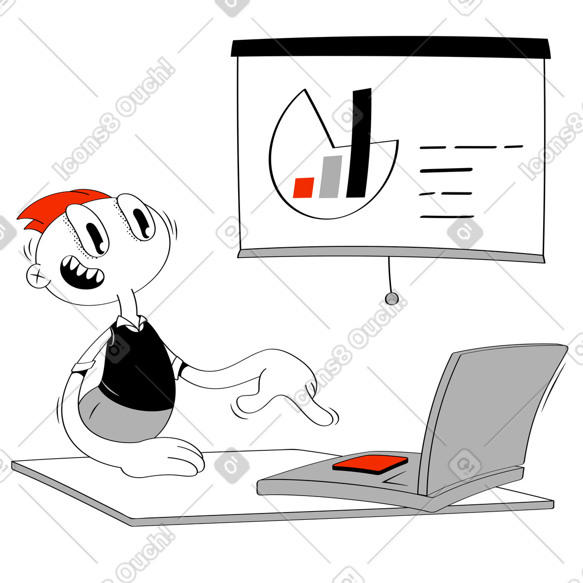 下载 Looney 风格的 用图表做演示的男人 插画，支持 PNG、SVG 格式