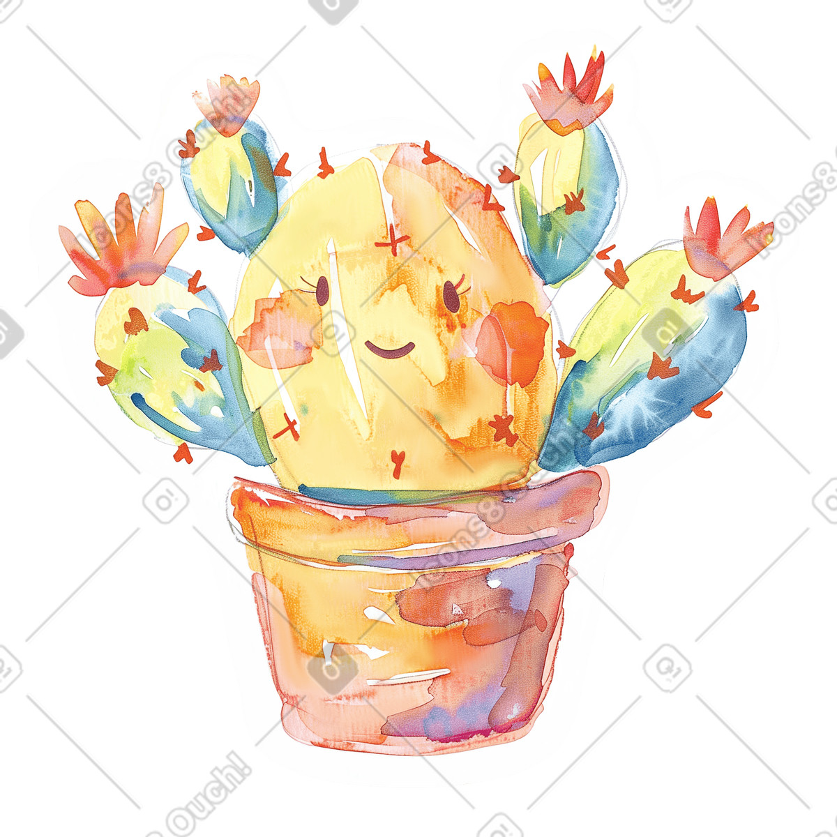 Cactus in una pentola illustrazione stile Watercolor scarica PNG, SVG