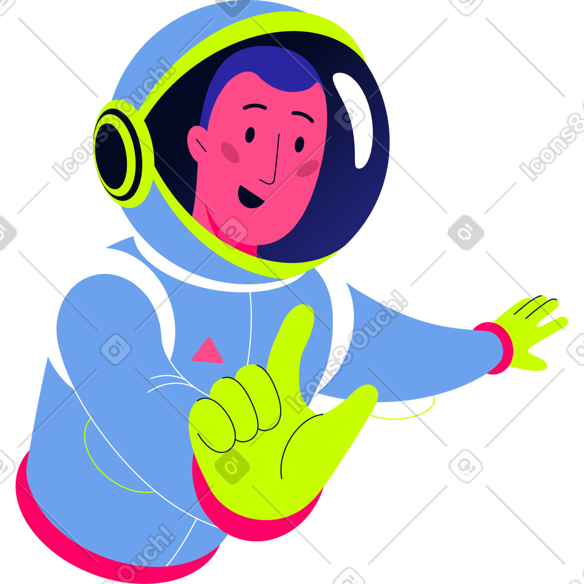 Astronaut in a helmet points somewhere illustration Space style download PNG, SVG