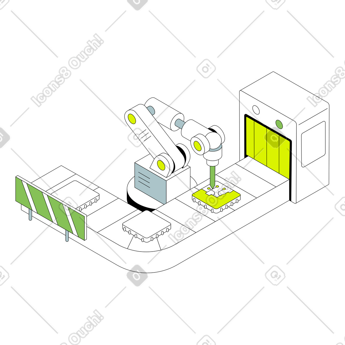 Illustration animée Production automatique de produits dans le style Isometric à télécharger aux formats GIF, Lottie (JSON), AE
