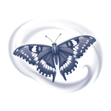 A death's-head hawkmoth is positioned prominently in the center of the image. Its intricate wing patterns are detailed and prominent, showcasing the unique markings that define this species. Surrounding the moth is a swirling mist that encircles it, creating a sense of movement and depth. The mist appears almost alive, with soft tendrils extending outwards, contrasting with the sharp features of the moth. The overall composition draws the viewer's eye towards the moth, emphasizing its significance against the ethereal backdrop.