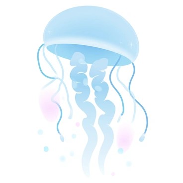 A transparent illustration of a jellyfish is displayed, showcasing its intricate internal biology. The jellyfish has a bell-shaped body with a soft, translucent appearance, highlighting its unique structure. Inside, various organs are visible, including delicate gonads and a complex network of canals. Tentacles extend gracefully downward from the bell, with some tentacles exhibiting a gentle luminescent glow. The background consists of soft gradient pastel colors, enhancing the ethereal quality of the jellyfish.