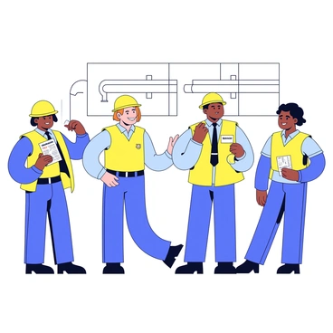 A group of emergency personnel is gathered in a training area. They are wearing bright yellow safety vests and helmets. One officer is holding a brochure labeled "Natural Gas Safety." Another officer is demonstrating the proper use of a gas detector, showing how to hold it and read the display. In the background, there is a gas pipeline model for practice. The scene conveys a sense of professionalism and readiness.