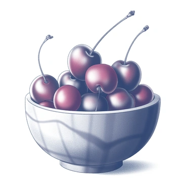 A wooden bowl sits prominently on a kitchen counter. The bowl is deep and crafted from polished wood, revealing the natural grain patterns. Inside the bowl, ripe cherries are piled high, their surfaces glossy and reflecting light. Each cherry is plump and has a vibrant appearance, with their stems still attached. The kitchen counter features a textured surface, and there may be subtle hints of other kitchen utensils or décor items in the background, creating a warm and inviting atmosphere.
