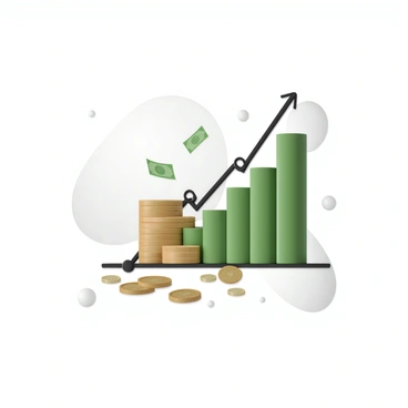 A 3D render depicting a financial concept. In the center, there are stacks of various currencies, including dollar bills and coins, visually flowing into a graph representing assets. The graph has upward-trending bars, suggesting growth. On either side of the graph, there are clear indicators for liabilities and equity, both of which are balanced and displayed with numerical figures. The background features a sleek, modern design that emphasizes the financial theme, with subtle abstract patterns to enhance the focus on the financial elements.