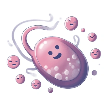 A cartoonish depiction of a spleen engaged in the process of filtering blood. The spleen is illustrated as a rounded, bumpy organ with a textured surface. Around it, several happy red blood cells are animated, each with bright expressions and smiling faces. They are depicted as round shapes with exaggerated features, floating through the bloodstream with cheerful enthusiasm. Some of the red blood cells are interacting with each other, creating a lively atmosphere. The background details include soft, flowing lines to represent the movement of blood as it passes through the spleen.
