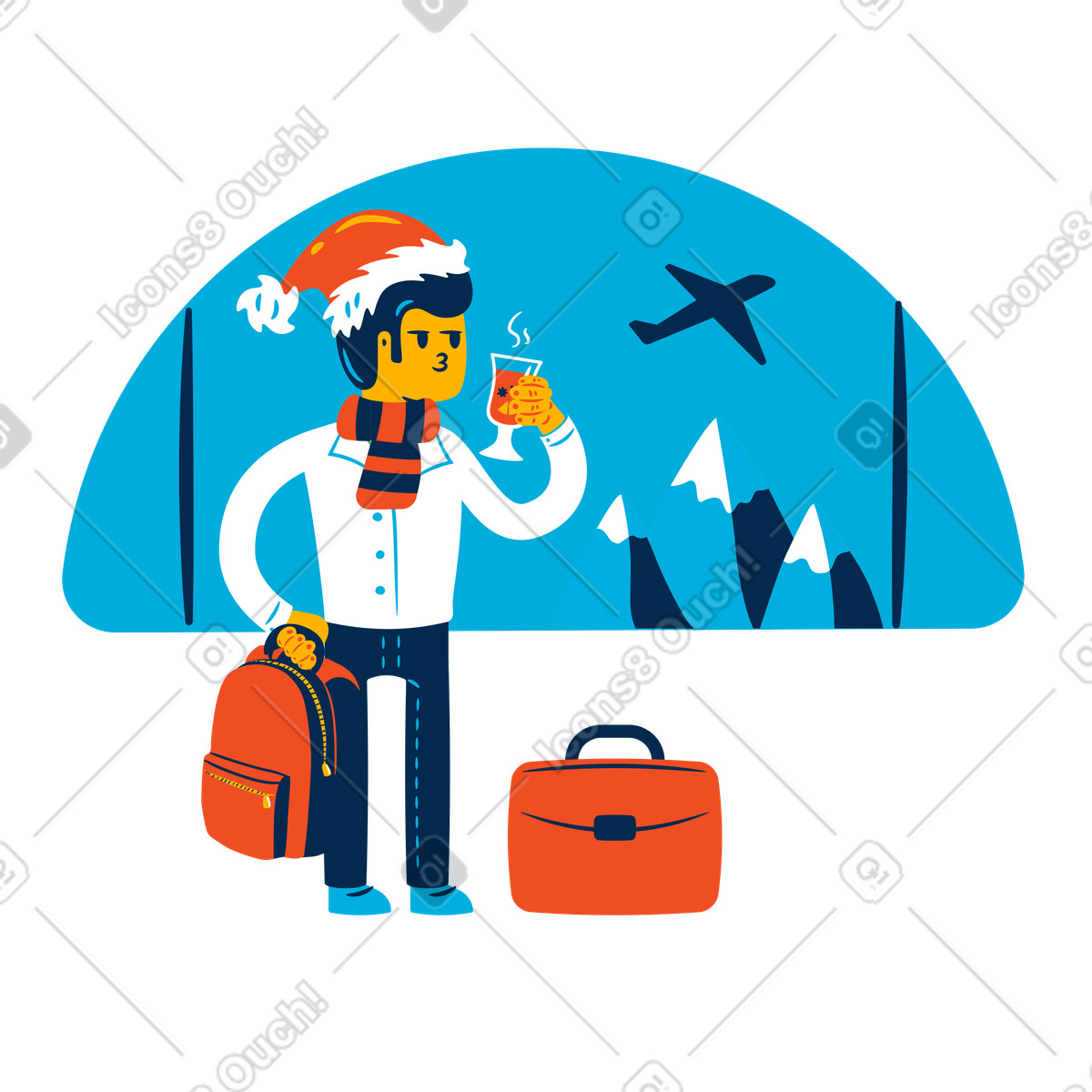 Illustration Un homme part en vacances d'hiver dans le style Flame à télécharger aux formats PNG, SVG