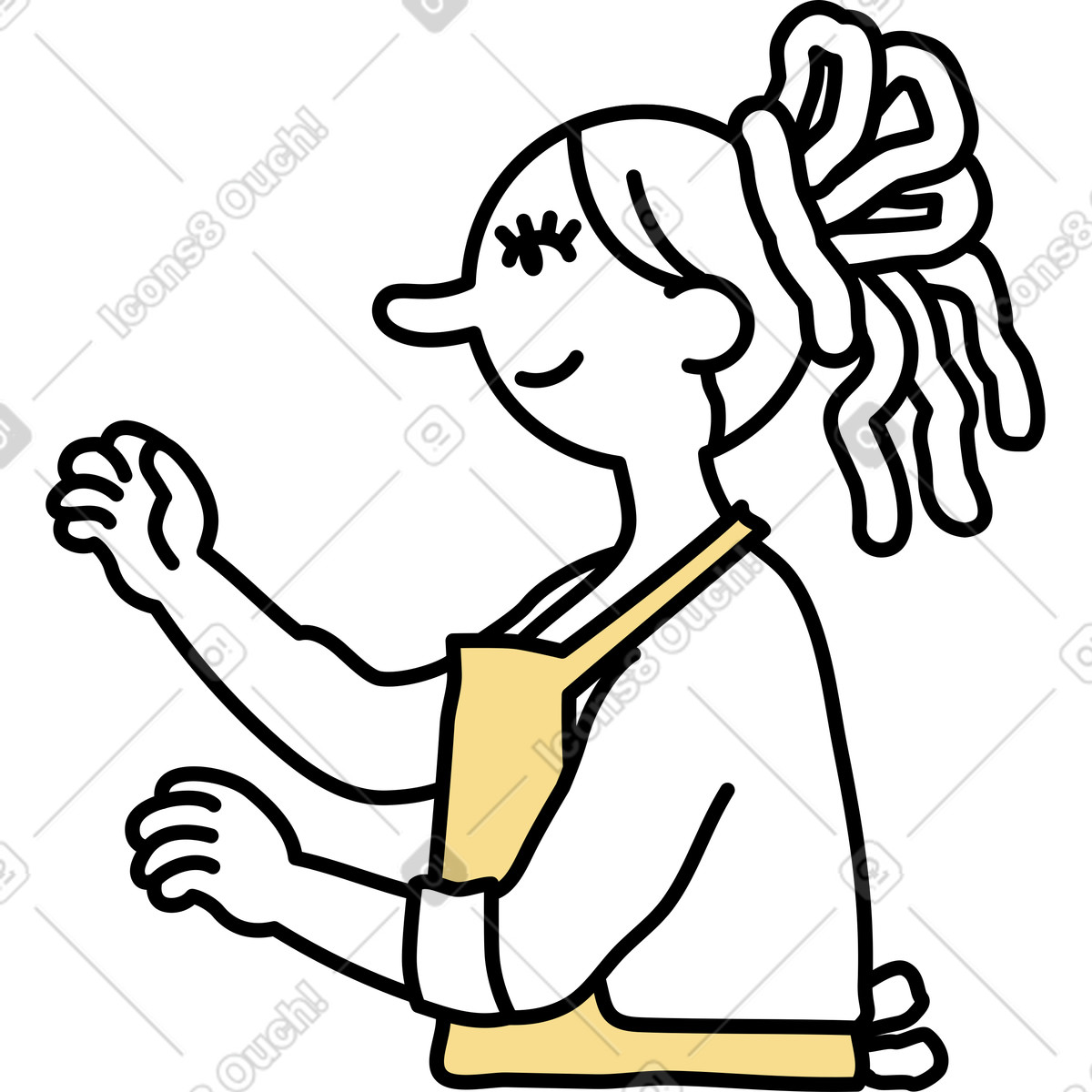 Junge frau mit erhobenen händen-Illustration im Notes-Stil als Download in PNG, SVG