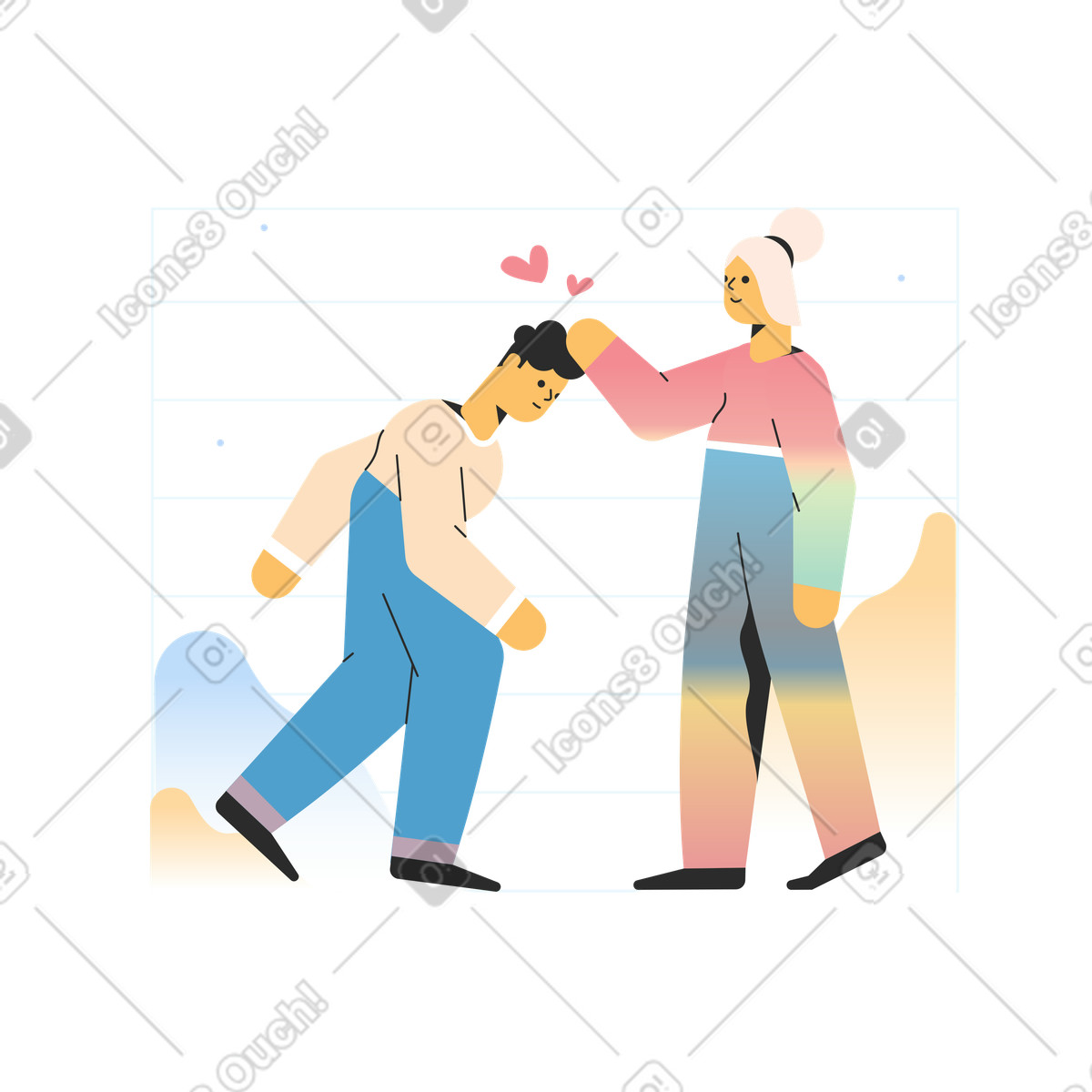下载 Marginalia 风格的 女人爱抚男人时的爱与关怀 插画，支持 PNG、SVG 格式