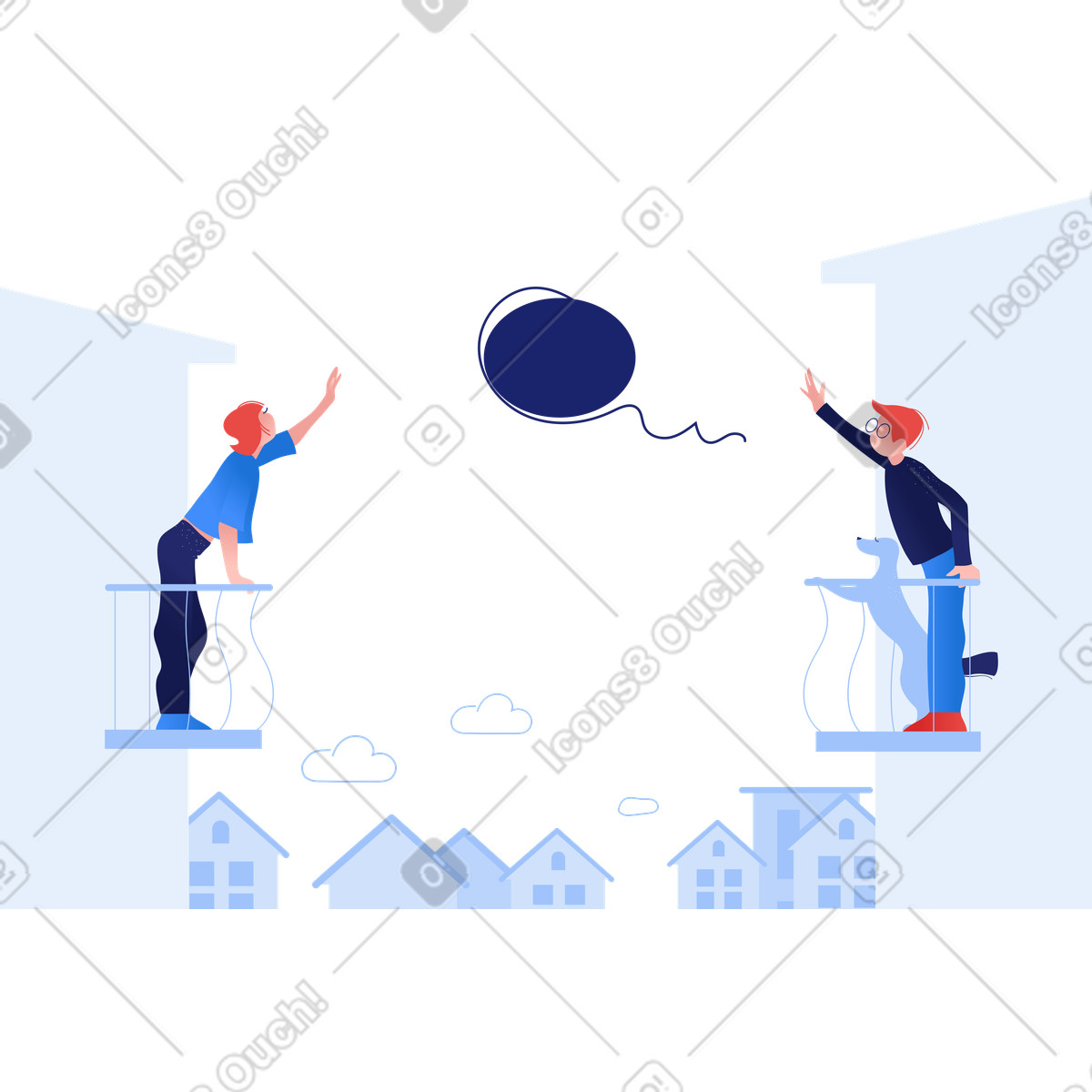 Talking on the balcony illustration in Clip style download in PNG, SVG