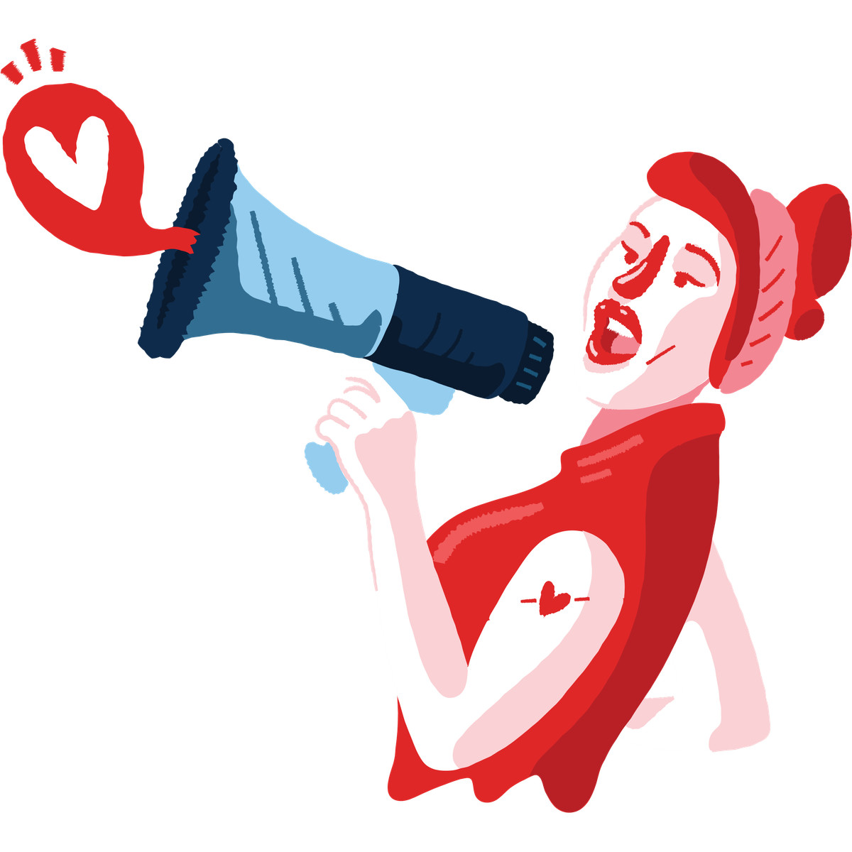 Illustration Confident activist using loudspeaker, Announcement or event promotion dans le style Cherry à télécharger aux formats PNG, SVG