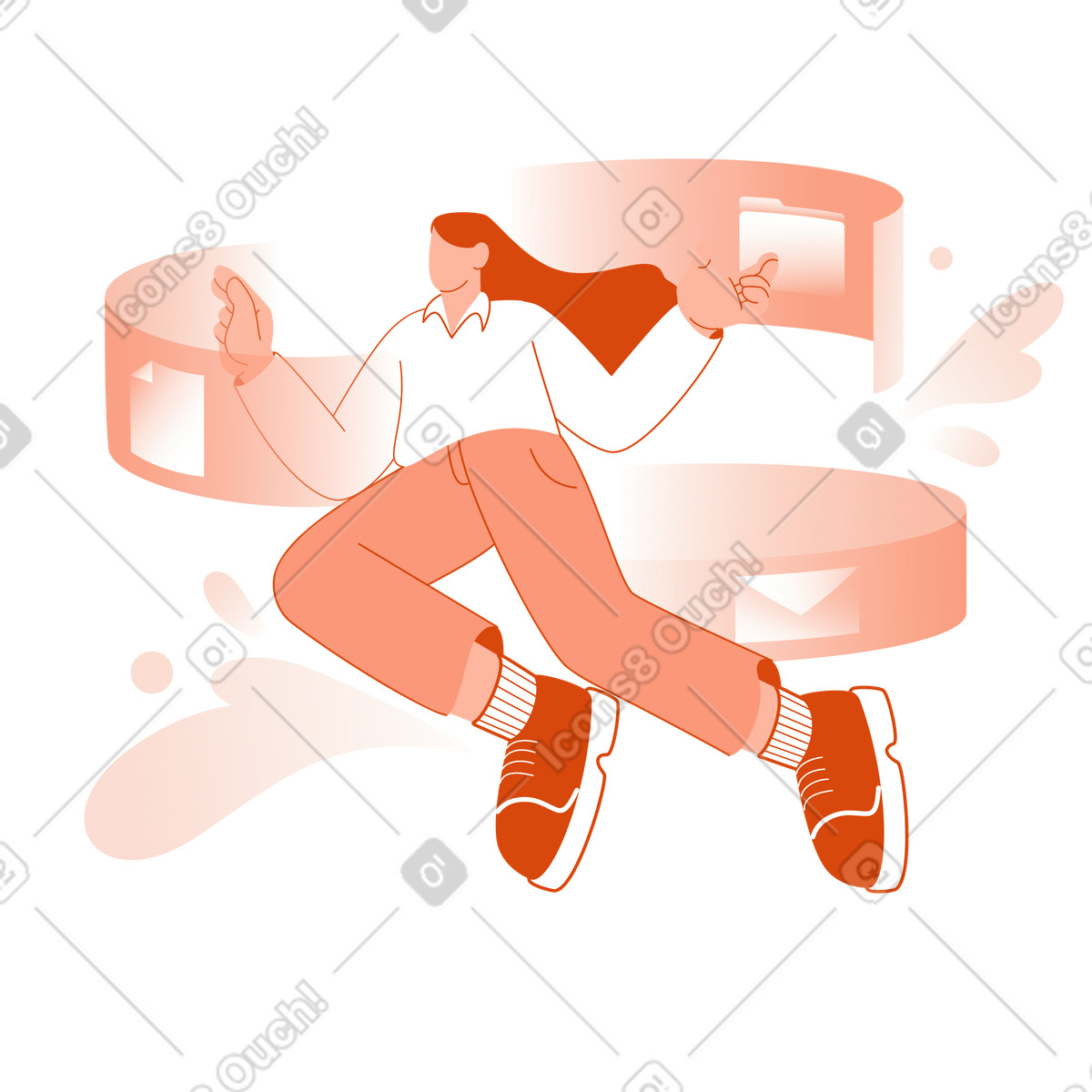 Digital multitasking and workflow, Effective online work management illustration in Orange style download in PNG, SVG