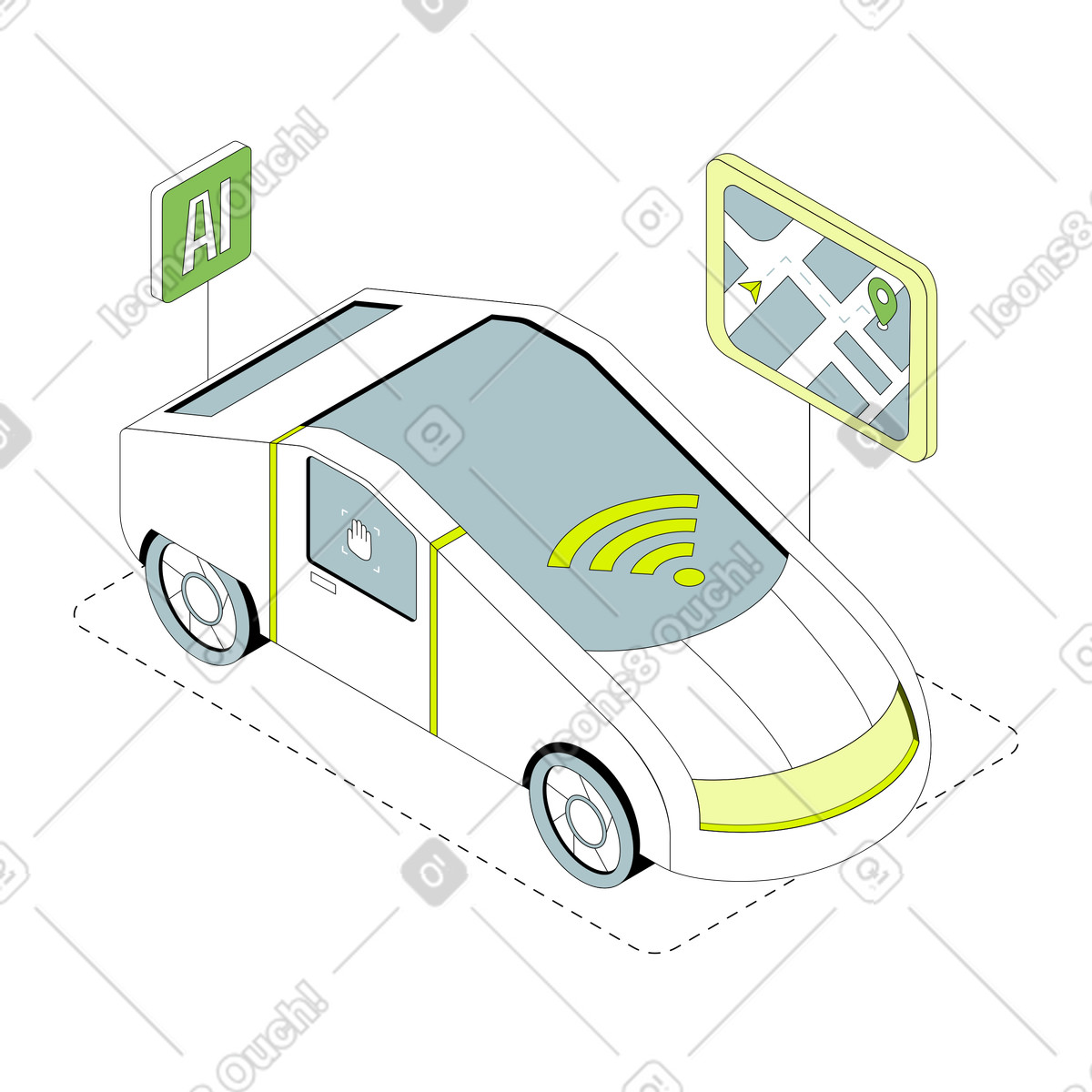 Isometric スタイルの Autonomous vehicle and self-driving car のイラストをPNG、SVG形式でダウンロード
