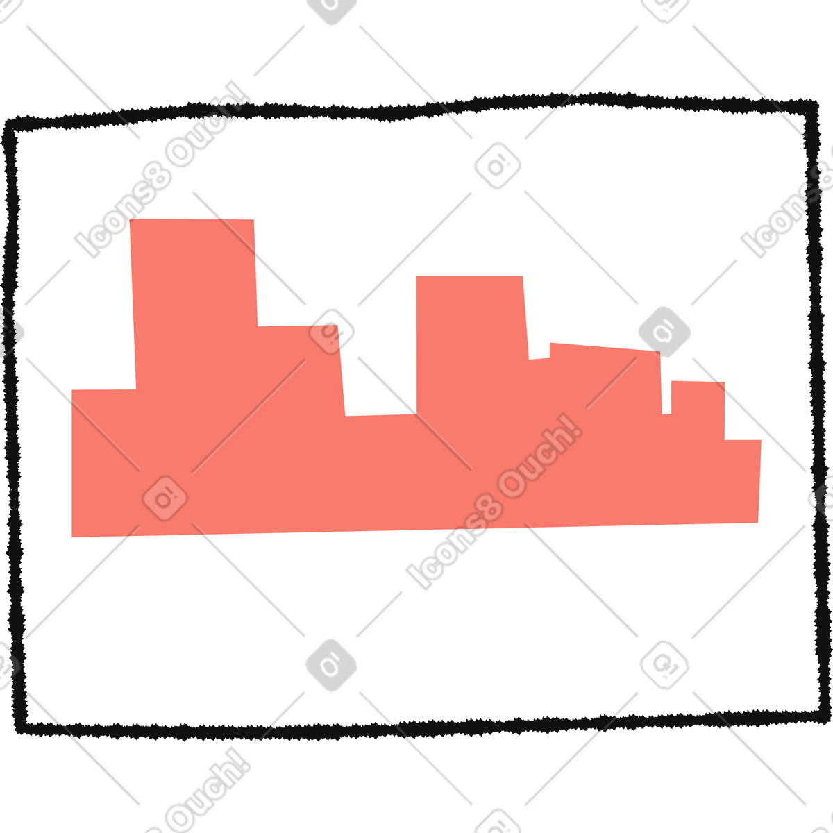 Ilustración City skyline silhouette with simple rectangular buildings and irregular frame en estilo Bold People a descargar en PNG y SVG