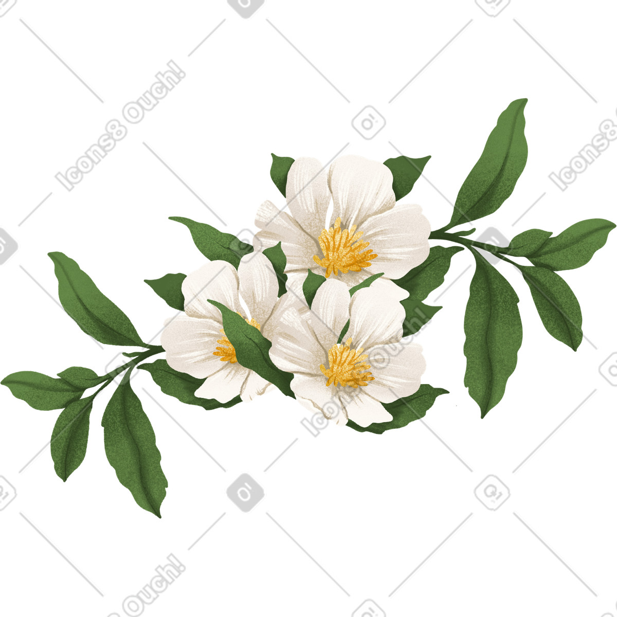 Piccolo bouquet con fiori di rosa canina bianchi illustrazione in stile Floral scarica in PNG, SVG