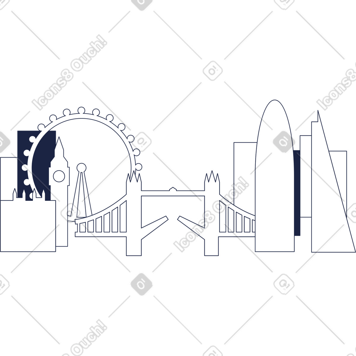 Linea di fondo londra illustrazione animata in stile Urban Line scaricabile in GIF, Lottie (JSON), AE