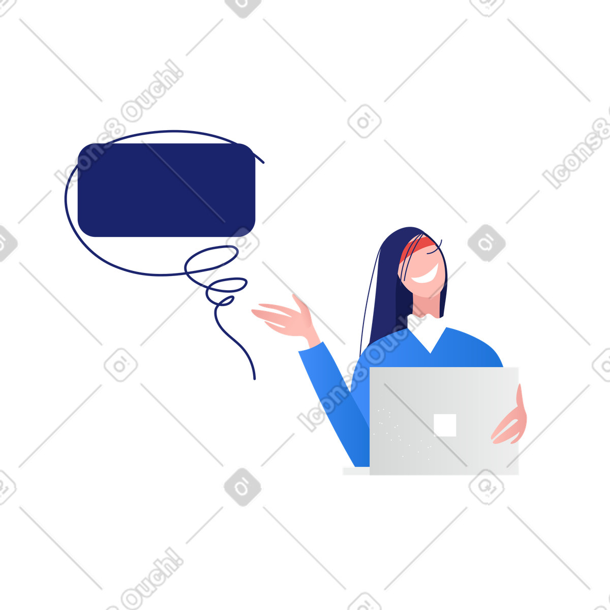 Frau bietet online-beratung an oder erteilt ratschläge-Illustration im Clip-Stil als Download in PNG, SVG