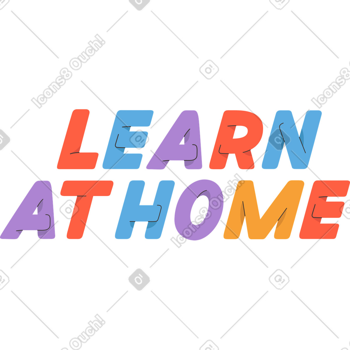 Dizzy スタイルの Lettering learn at home のイラストをPNG、SVG形式でダウンロード