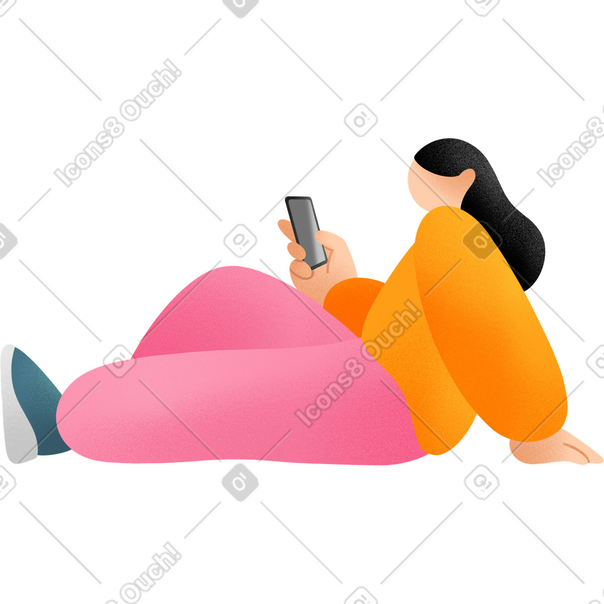 Illustration Young woman sitting with a phone in her hands dans le style Joy à télécharger aux formats PNG, SVG