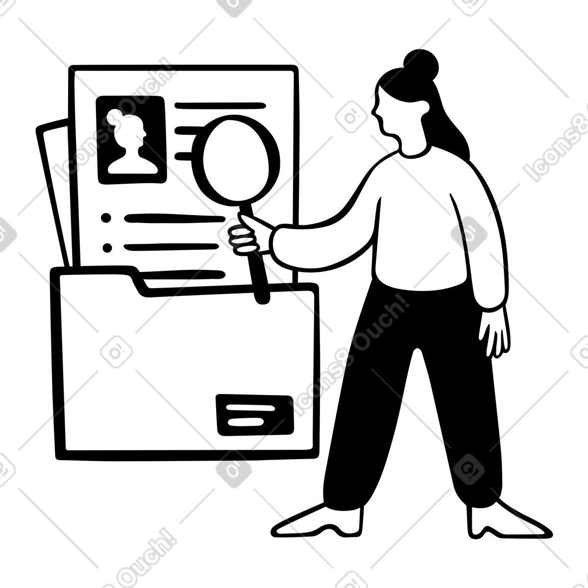 Responsabile delle risorse umane alla ricerca di un dipendente illustrazione in stile Journal scarica in PNG, SVG
