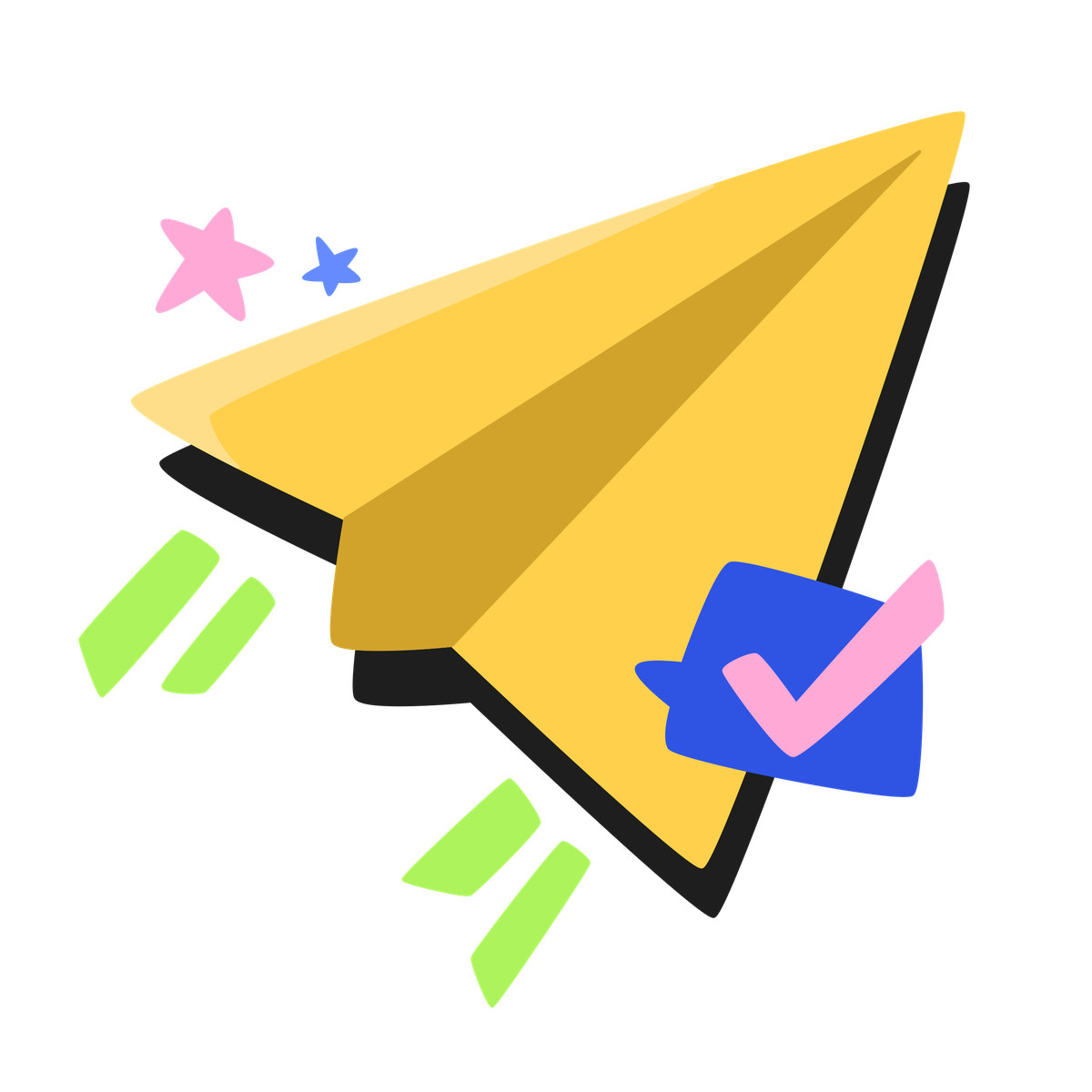 Ilustração animada de A paper airplane with check mark em no estilo Bouncy para baixar em GIF, Lottie (JSON), AE