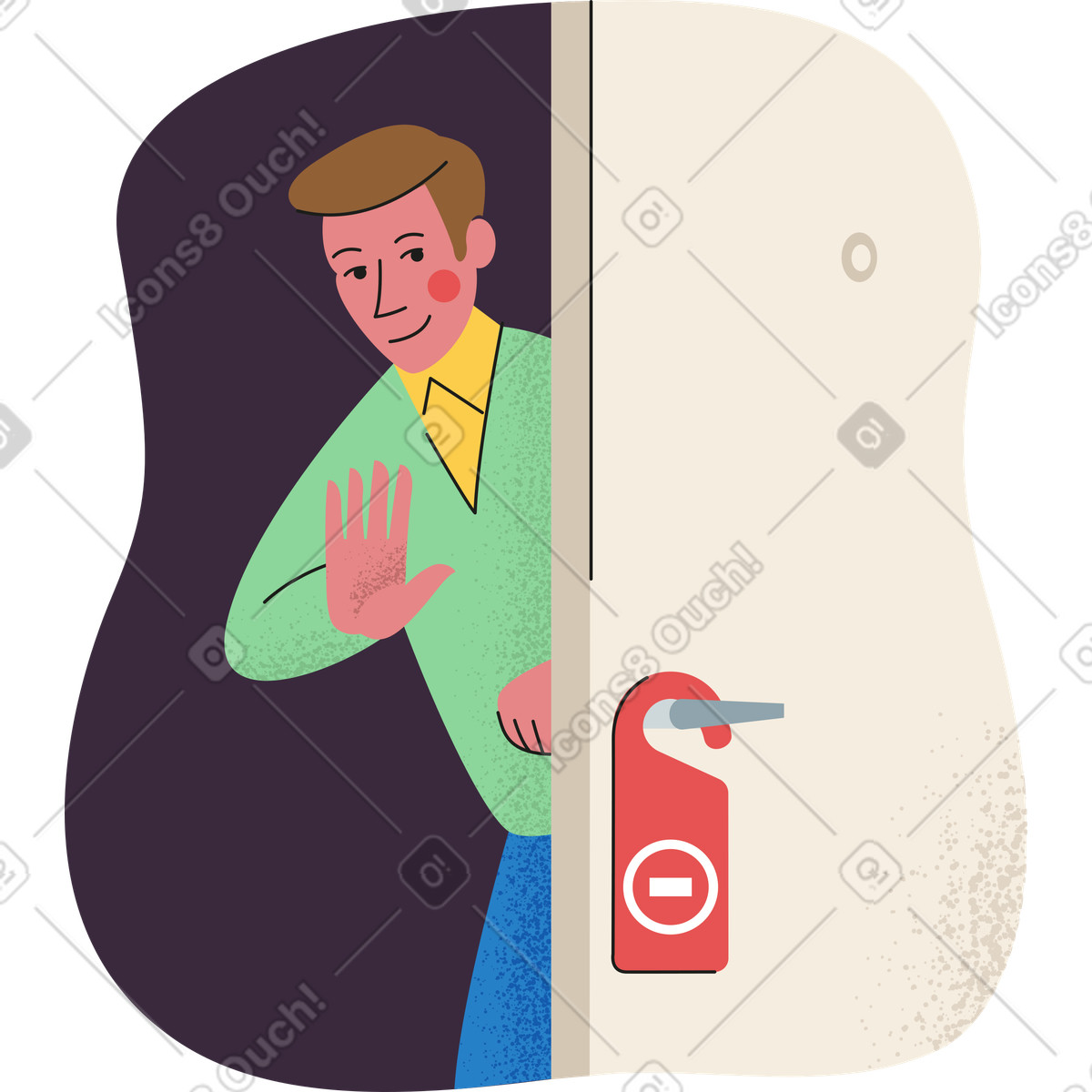 Closing door with do not disturb sign, Unavailable or come back later illustration in Pale style download in PNG, SVG