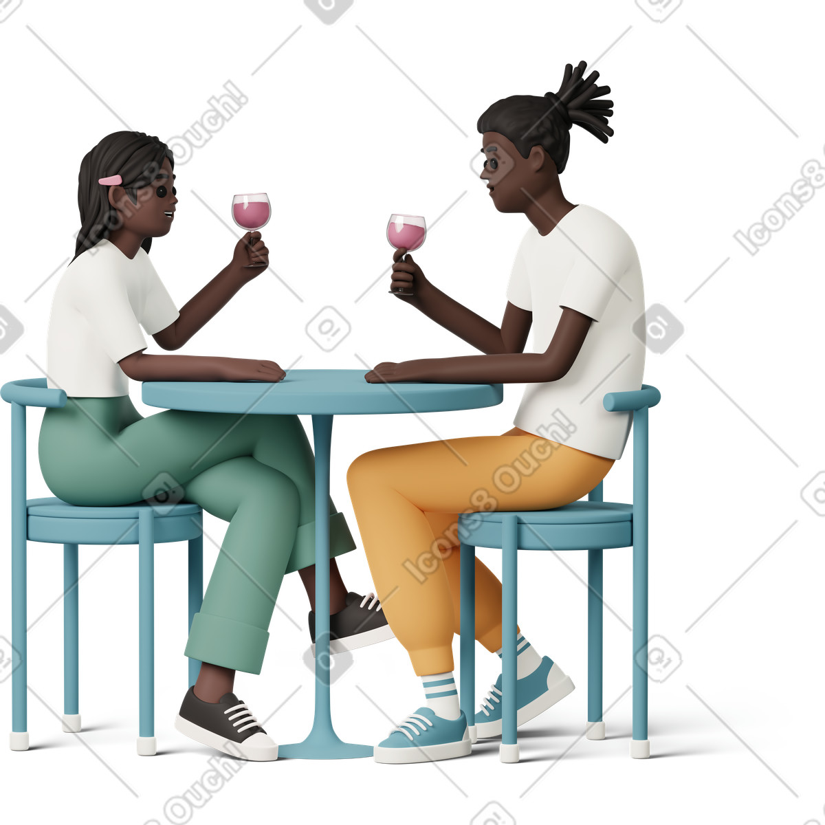 Junges m&auml;dchen und junge sitzen am tisch und trinken wein-Illustration im 3D Casual life-Stil als Download in PNG, SVG