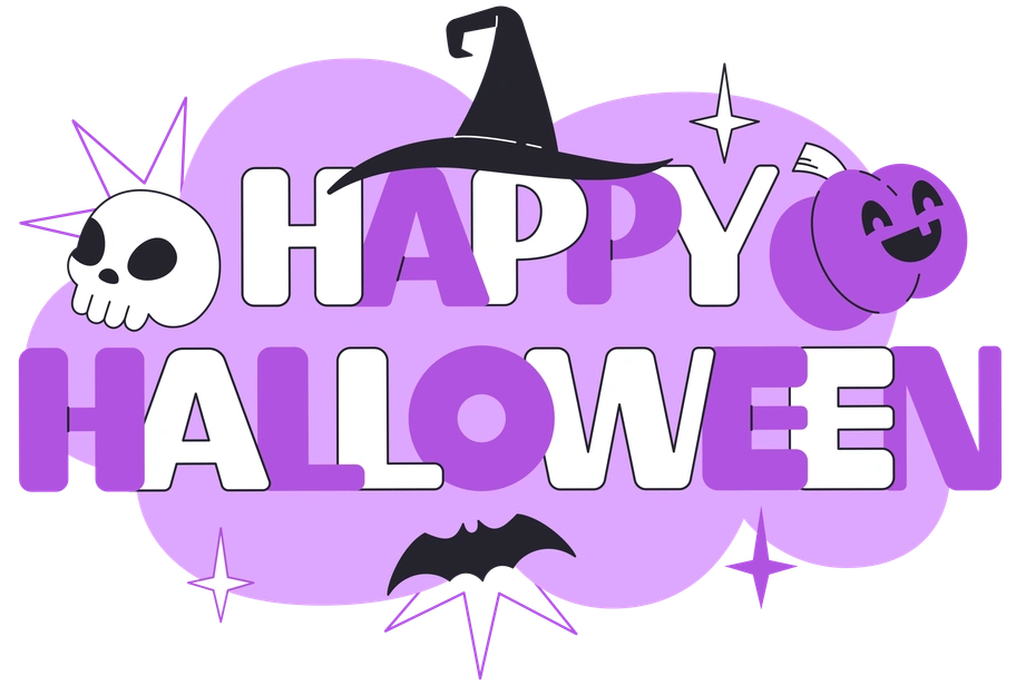 Happy Halloween text with spooky icons - Grapy style illustration