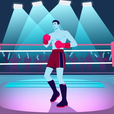 A boxer making a grand entrance into the ring under bright spotlights