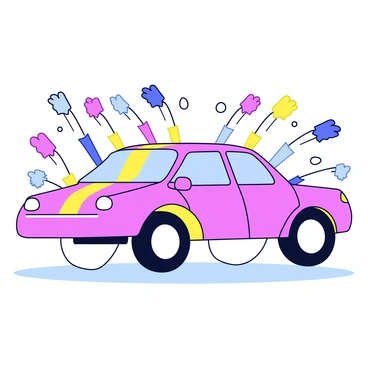 An express car going through an automatic car wash with colorful soap suds