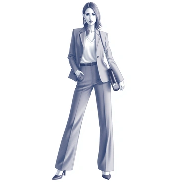 A line illustration of a fashion model in a stylish pose wearing a modern outfit