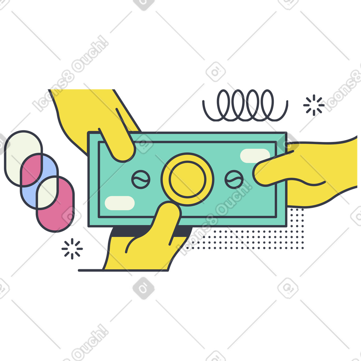 Financial struggle: hands holding banknote illustration in PNG, SVG