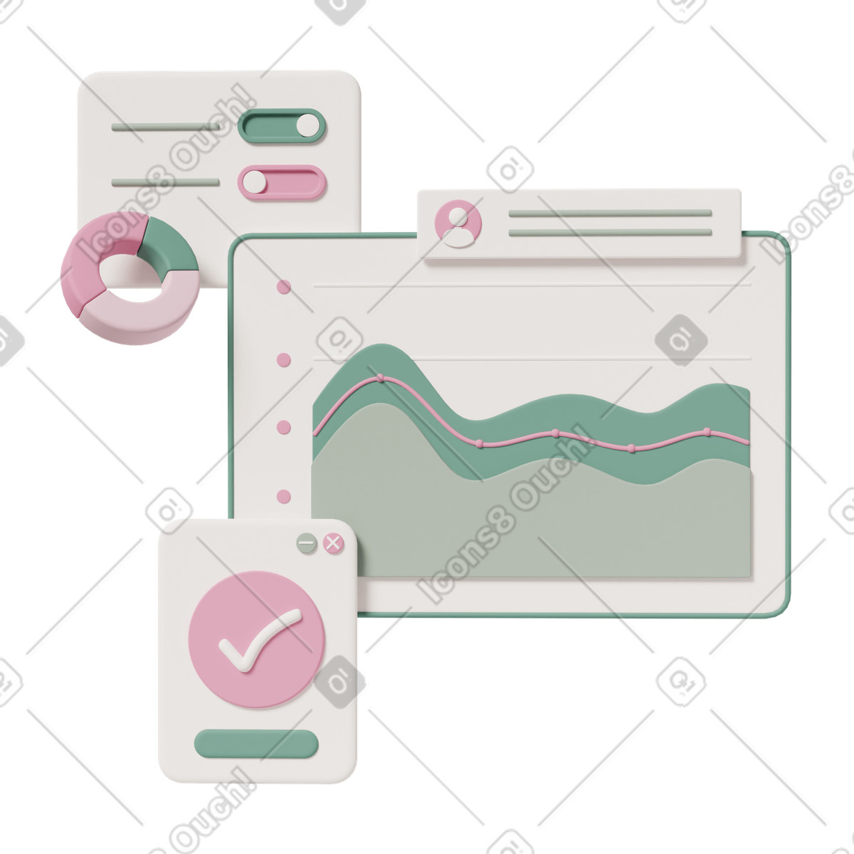 Chat window with analytics illustration in 3D Casual life style download in PNG, SVG