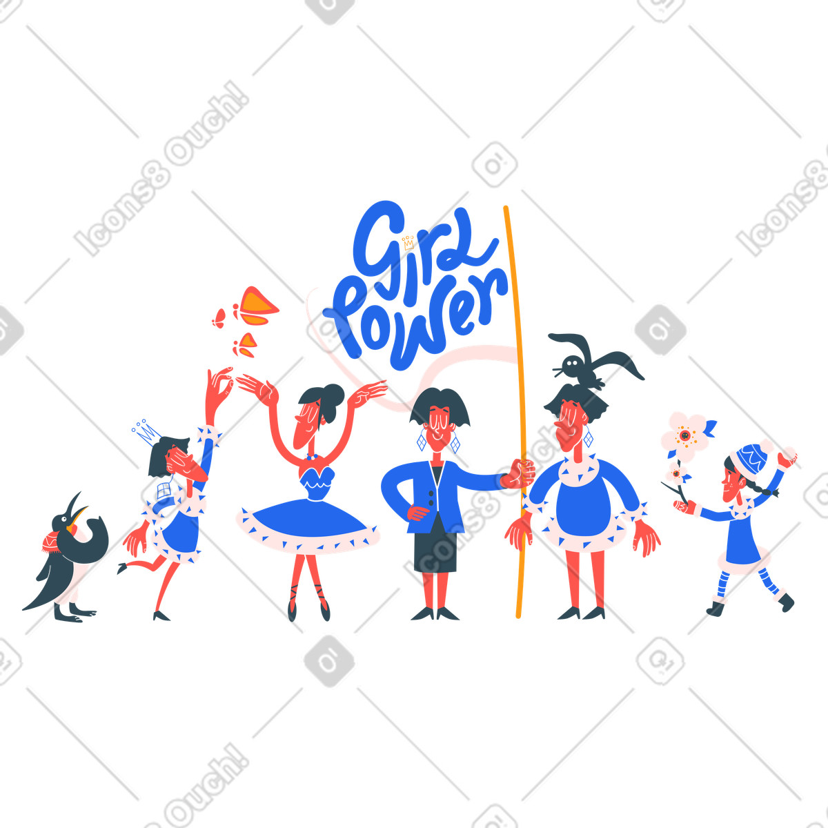 Donne che marciano con il segno del potere della ragazza illustrazione in stile Kingdom scarica in PNG, SVG