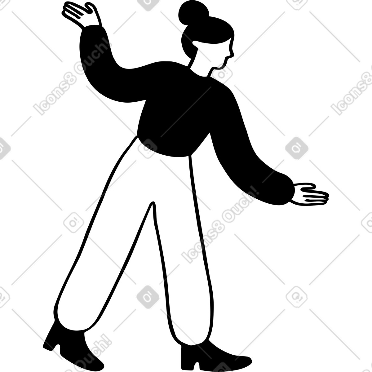 Illustration Femme avec les mains en l'air dans le style Journal à télécharger aux formats PNG, SVG