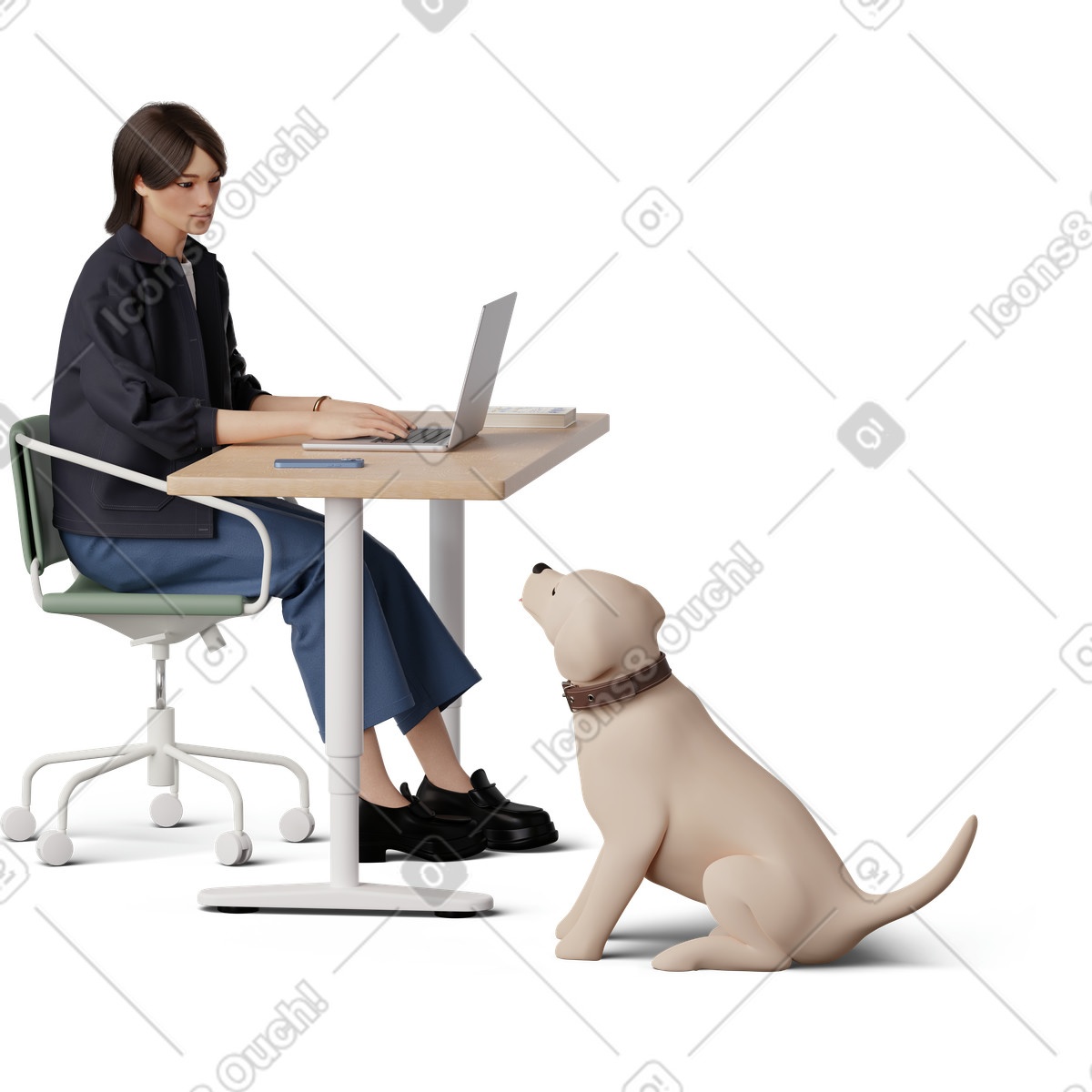Young woman working with dog illustration animal clipart in PNG