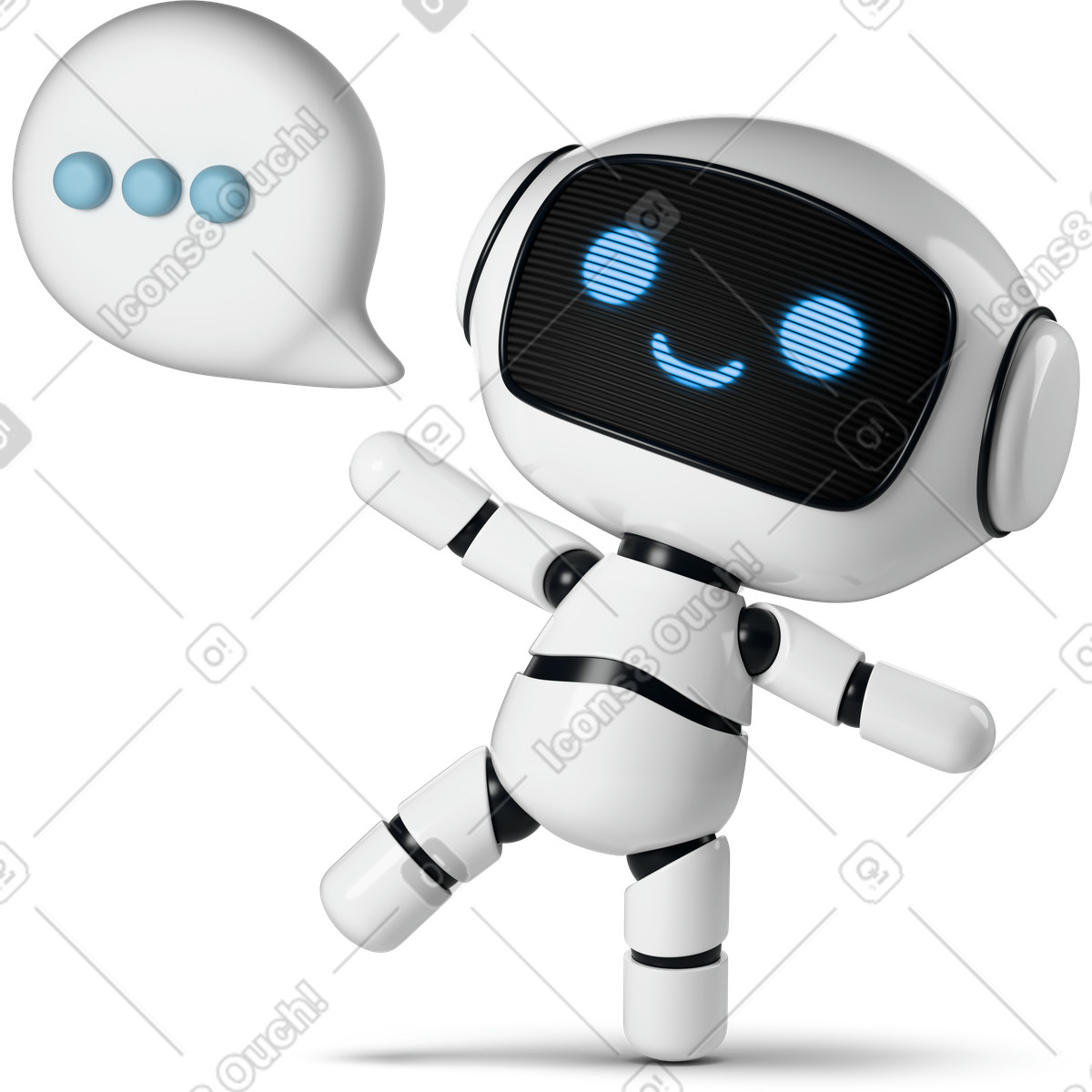 3D Business 스타일의 Happy cute robot with speech bubble 일러스트레이션 PNG, SVG 다운로드