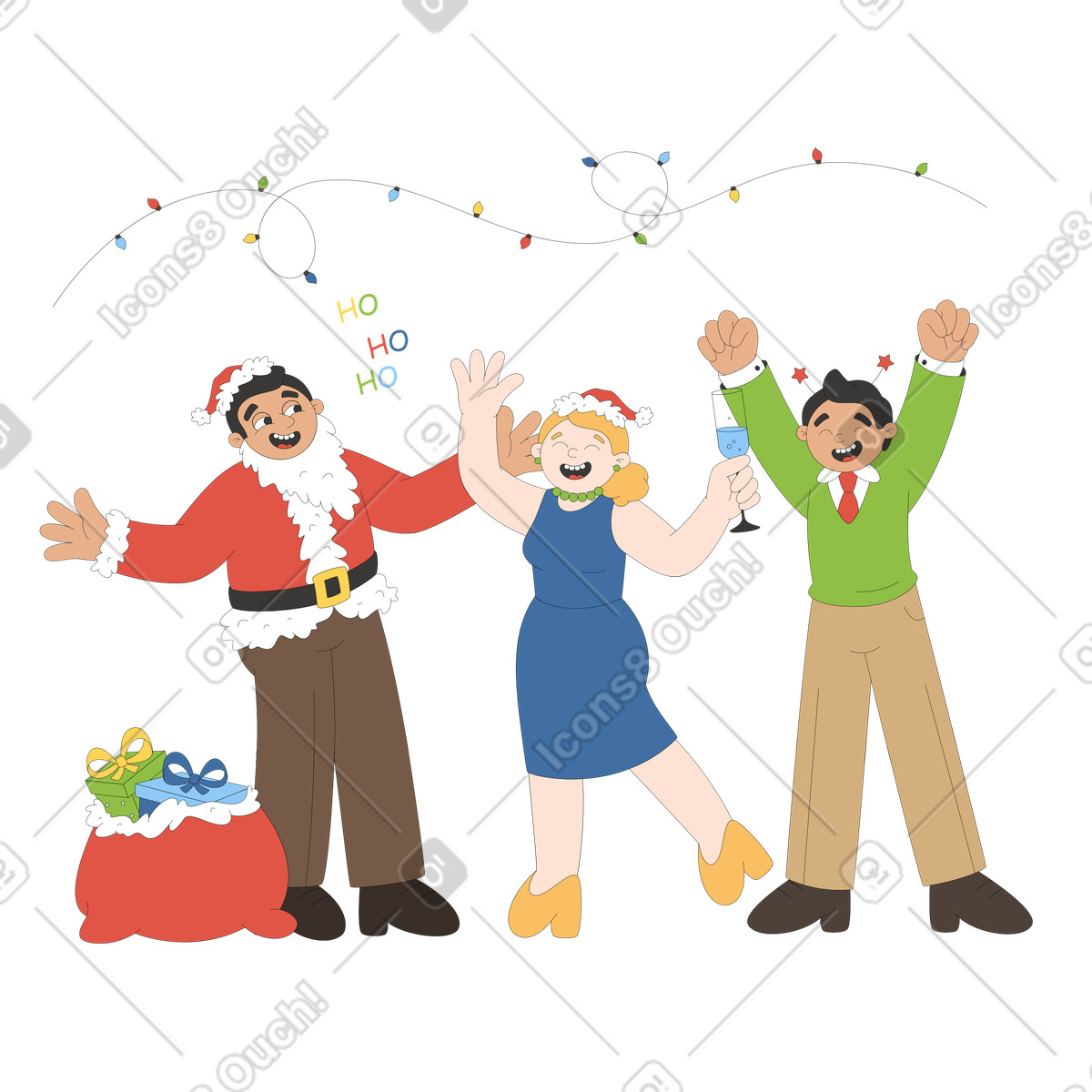 Colleagues celebrating Christmas in office illustration Sitcom style download PNG, SVG
