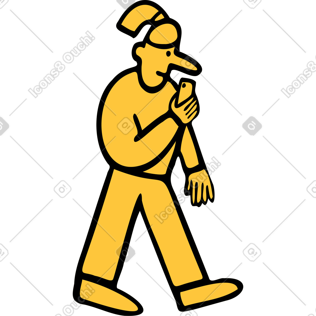 Woman walking and looking at the phone illustration in Comic style download in PNG, SVG