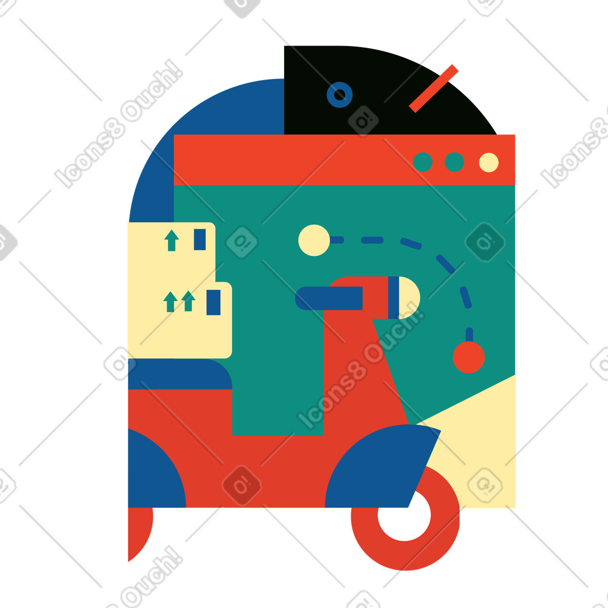 Delivery scooter with parcels and online route map, Last mile tracking illustration in Polar style download in PNG, SVG