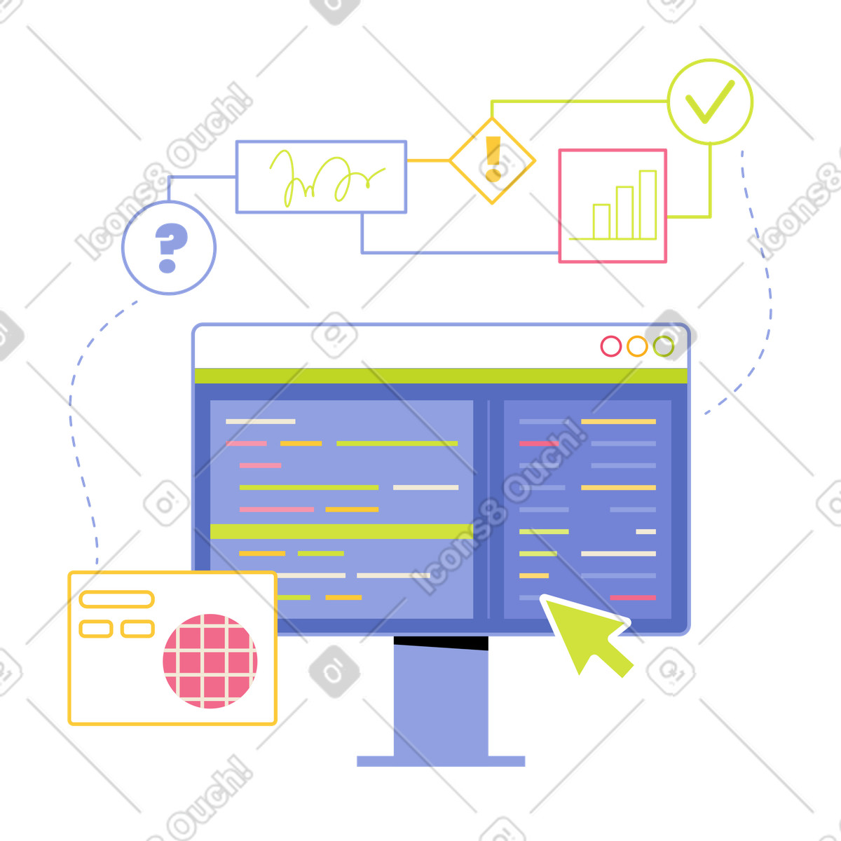Programming workflow on computer screen illustration in PNG, SVG