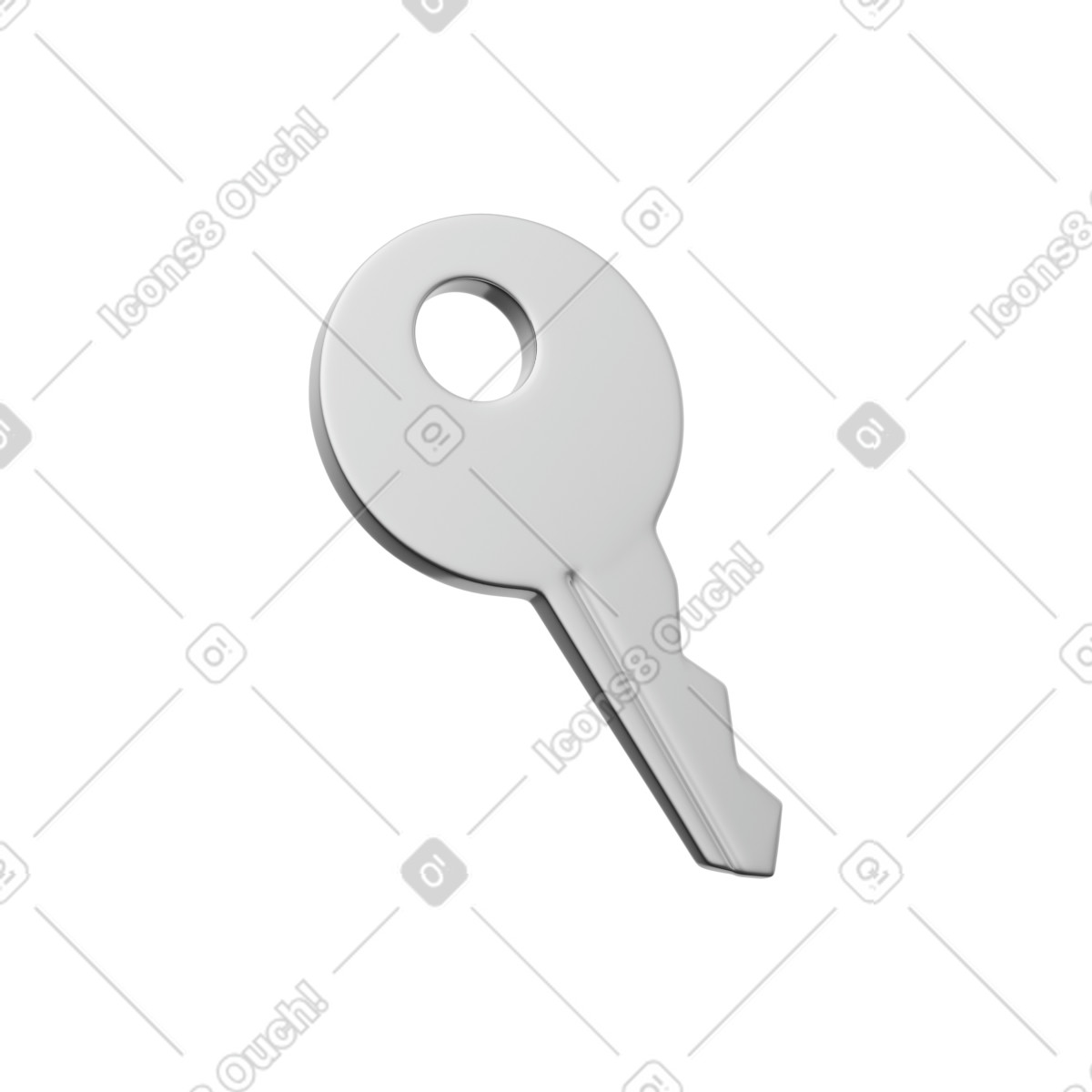 Silver key illustration in 3D Playful style download in PNG, SVG