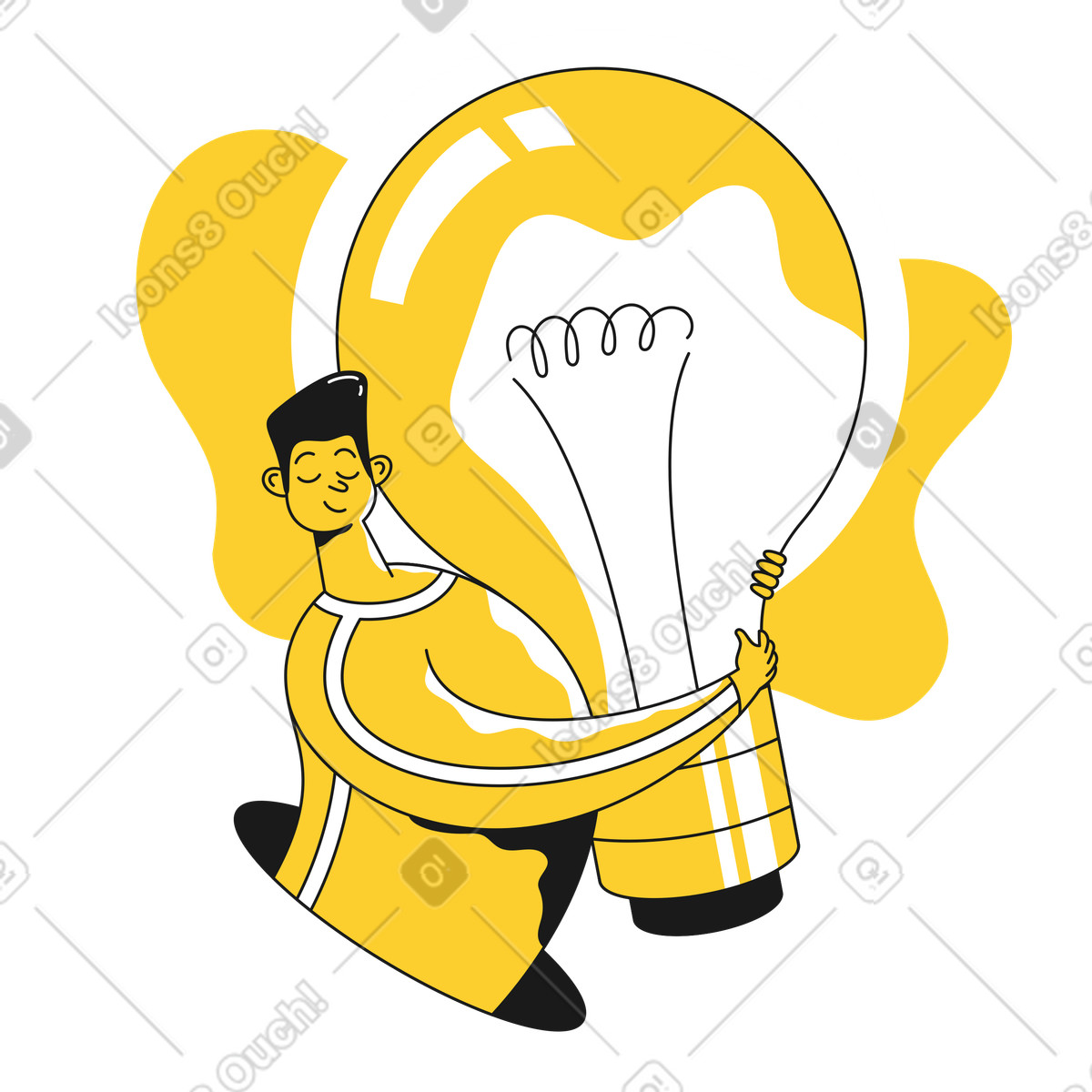 Guy hugging an idea bulb illustration clipart for people embracing in PNG SVG