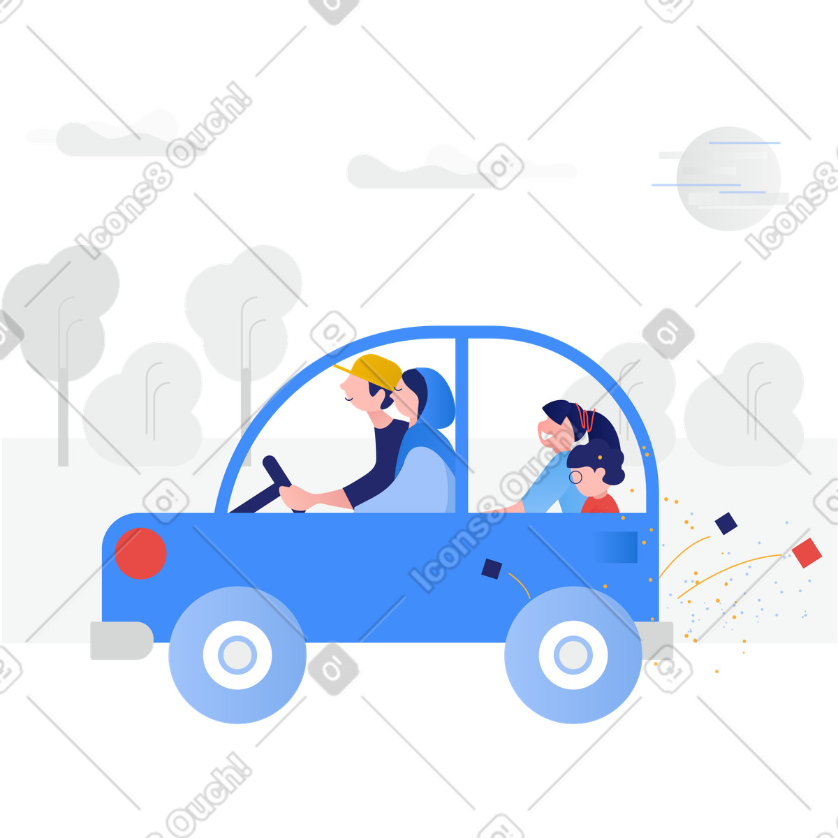 Illustration Famille dans une voiture aux formats PNG et SVG