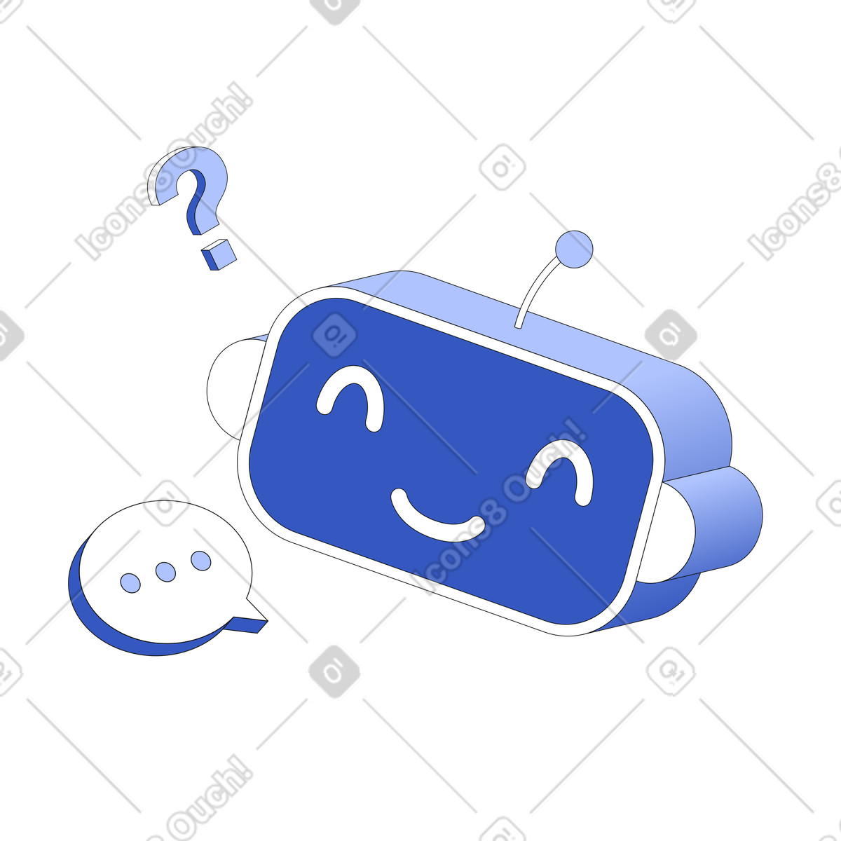 Ilustração de Friendly robot face and question mark, Online help virtual agent em no estilo Techny para baixar em PNG, SVG