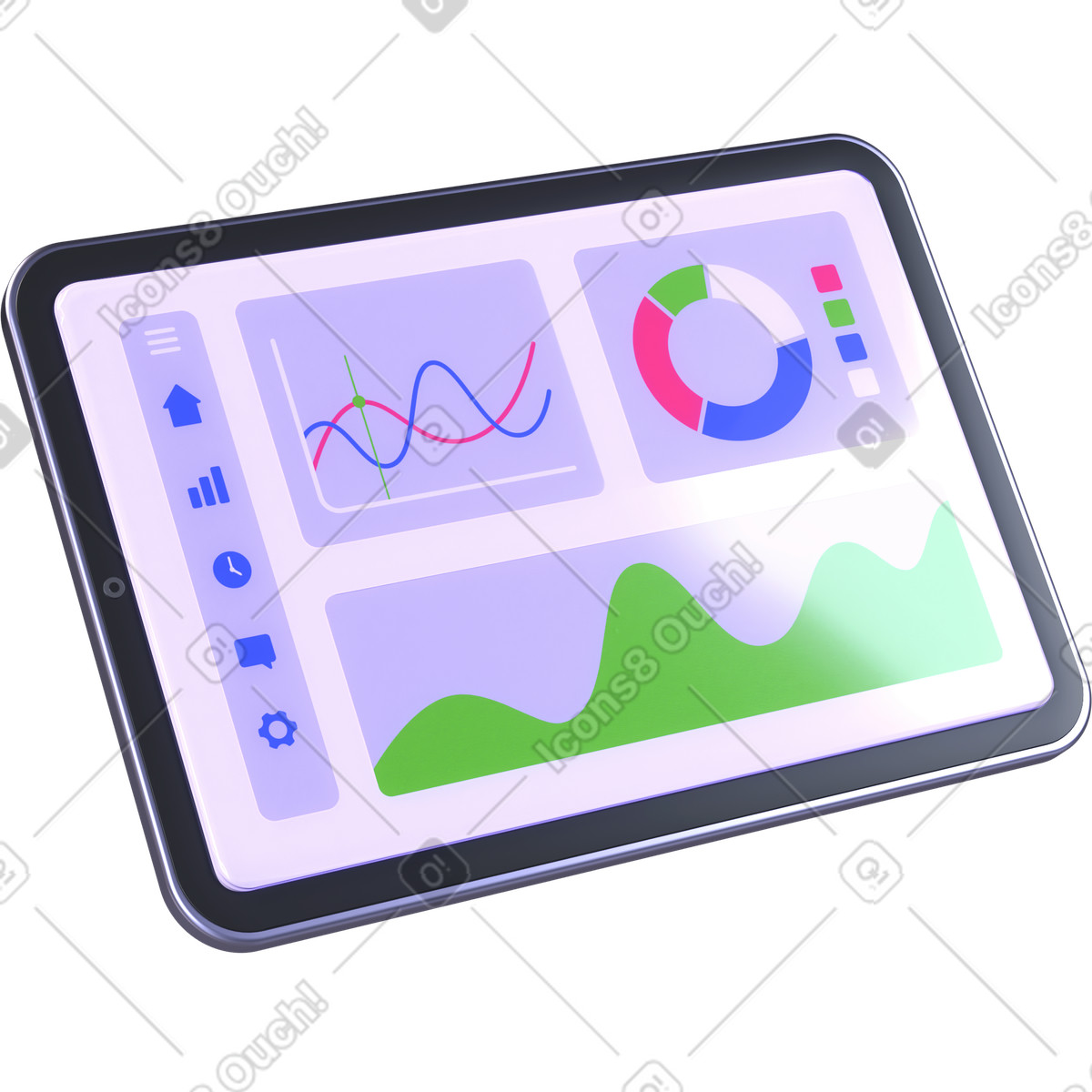Ilustração de Tablet com painel estatísticas em no estilo 3D Boost para baixar em PNG, SVG