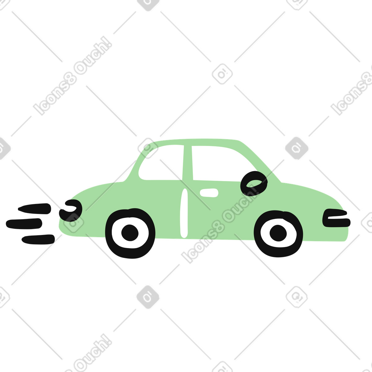 Car driving fast with motion lines and simple rounded wheels illustrazione in stile Organic scarica in PNG, SVG